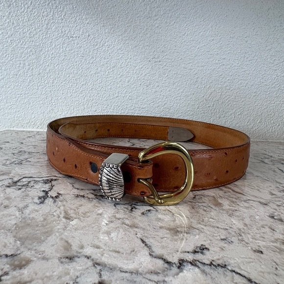 Tony Lama Accessories - Tony Lama Brown Leather Belt with Gold Buckle